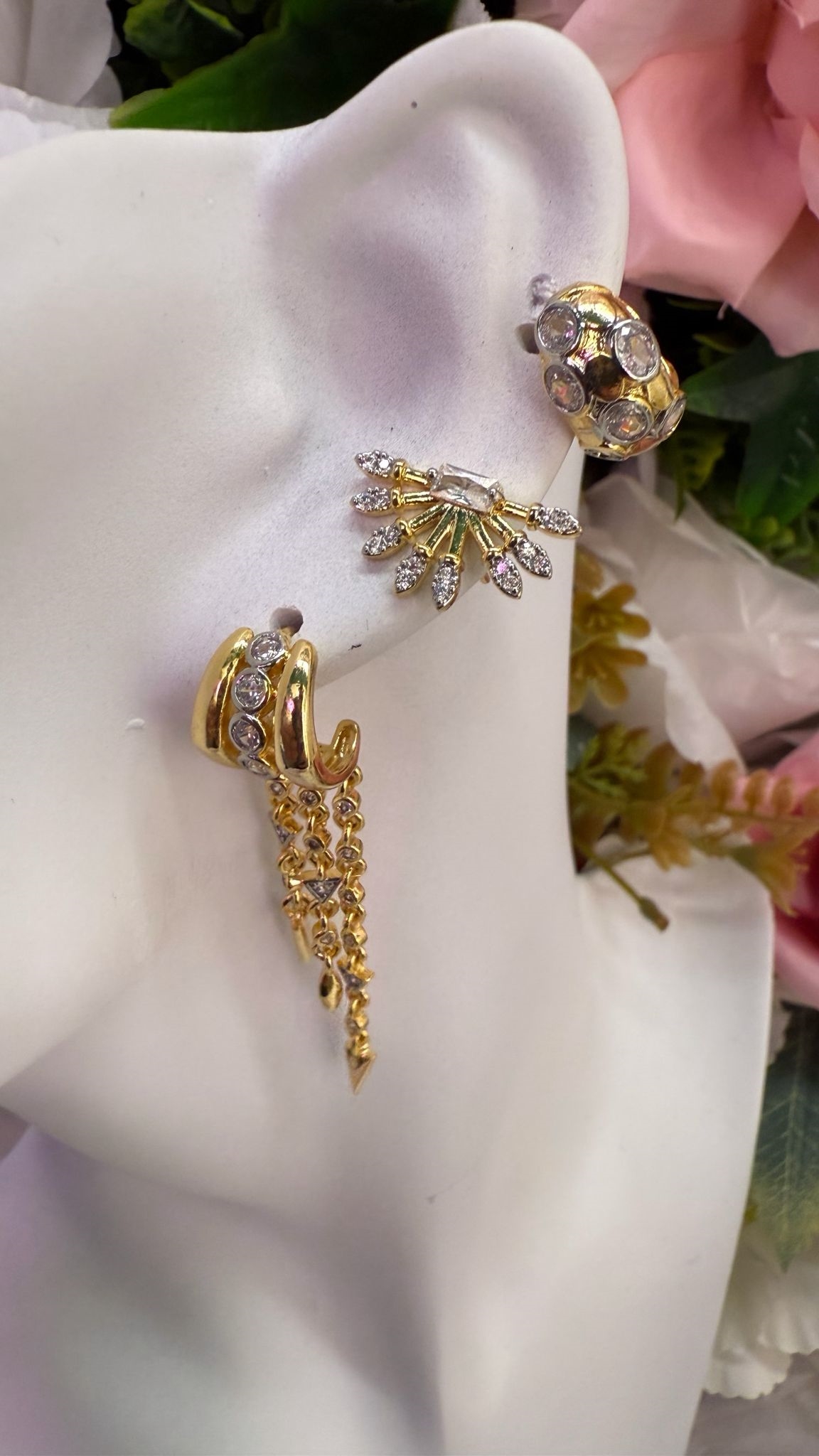 Özel Seri Gold Halka Sallantılı Gümüş Renk Kıkırdak Küpe